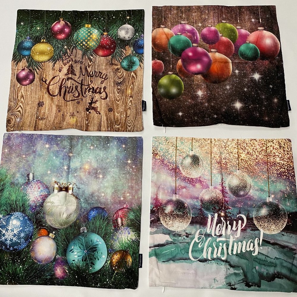 Phantoscope Christmas Pillow Case Covers 17.5" Square 4 Designs Soft Polyester